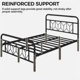 Yaheetech Black 4Ft6 Double Metal Bed Frame With Diamond Pattern Headboard And Footboard - thumbnail 6