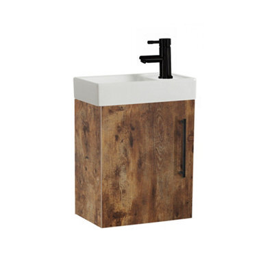 Homestylestore 400mm Dark Oak Wall Hung Bathroom Vanity Unit And Black T Bar Handle - image 1