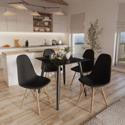 Urbn-Living Urbnliving 80Cm Width 5 Pcs Ceramic Square Crimea Shinny Table With Black Chairs Set - thumbnail 2