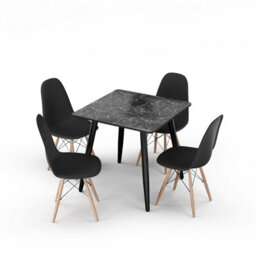 Urbn-Living Urbnliving 80Cm Width 5 Pcs Ceramic Square Crimea Shinny Table With Black Chairs Set - thumbnail 4