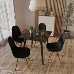 Urbn-Living Urbnliving 80Cm Width 5 Pcs Ceramic Square Crimea Shinny Table With Black Chairs Set - thumbnail 3