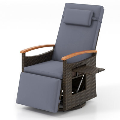 Gainoom Outdoor Swivel Rattan Recliner Chair Grey Patio Wicker Chaise Lounge Chair Push Back Reclining Chair - image 1