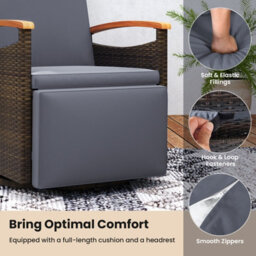 Gainoom Outdoor Swivel Rattan Recliner Chair Grey Patio Wicker Chaise Lounge Chair Push Back Reclining Chair - thumbnail 5