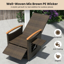 Gainoom Outdoor Swivel Rattan Recliner Chair Grey Patio Wicker Chaise Lounge Chair Push Back Reclining Chair - thumbnail 6