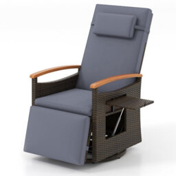 Gainoom Outdoor Swivel Rattan Recliner Chair Grey Patio Wicker Chaise Lounge Chair Push Back Reclining Chair