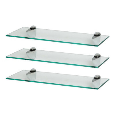 Harbour Housewares 3X Floating Glass Shelves - 50Cm - Silver Brackets - Bathroom Shower Storage Vanity Display Unit Shelf - image 1