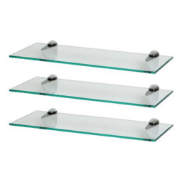 Harbour Housewares 3X Floating Glass Shelves - 50Cm - Silver Brackets - Bathroom Shower Storage Vanity Display Unit Shelf - thumbnail 1