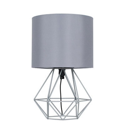Valuelights Angus Modern Grey Metal Basket Cage Bed Side Table Lamp With Grey Fabric Shade With Led Golfball Bulb In Warm White - image 1