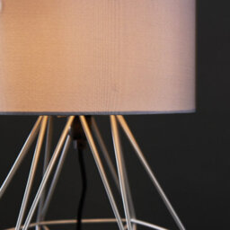 Valuelights Angus Modern Grey Metal Basket Cage Bed Side Table Lamp With Grey Fabric Shade With Led Golfball Bulb In Warm White - thumbnail 3
