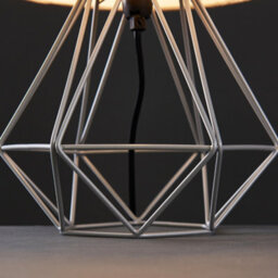 Valuelights Angus Modern Grey Metal Basket Cage Bed Side Table Lamp With Grey Fabric Shade With Led Golfball Bulb In Warm White - thumbnail 6
