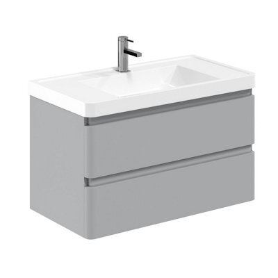Plum&clay Marvel Gloss Light Grey Wall Hung Bathroom Vanity Unit With Resin Basin (W)900mm - image 1