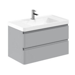 Plum&clay Marvel Gloss Light Grey Wall Hung Bathroom Vanity Unit With Resin Basin (W)900mm