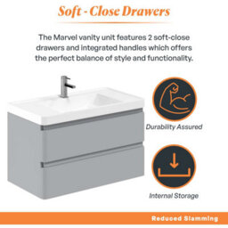 Plum&clay Marvel Gloss Light Grey Wall Hung Bathroom Vanity Unit With Resin Basin (W)900mm - thumbnail 4
