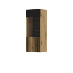 Arte Modern Auris Wall Hung Cabinet H1150mm W450mm D370mm With Push-To-Open Door And Shelves In Oak Artisan & Black - thumbnail 1