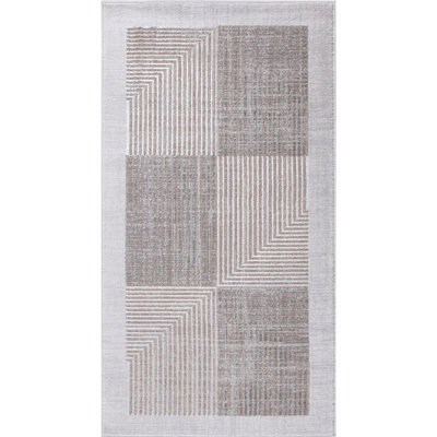 Livabliss Lustro-Modern Grey Beige Off-White Graphic Living Dining Bedroom Rug 80 X 150 Cm Easy Care, Non Shedding