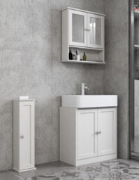 Urbn-Living Urbnliving 69Cm Length 3Pc Bathroom Wood Unit Under Sink Cabinet Mirror Cupboard Toilet Paper Dispenser White