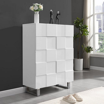 Furniture in Fashion Aspen High Gloss Shoe Cabinet With 2 Doors 1 Drawer In White - image 1