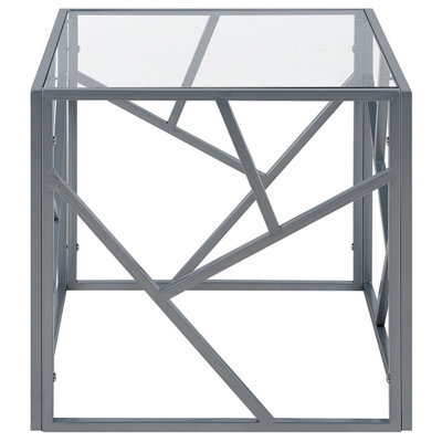 Beliani Modern Side Table With Transparent Glass Top And Silver Metal Cube Frame 50 X 50 Cm - image 1