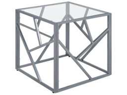 Beliani Modern Side Table With Transparent Glass Top And Silver Metal Cube Frame 50 X 50 Cm - thumbnail 3