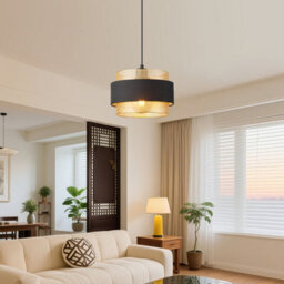 Harper Living Modern Pendant Ceiling Light, Black Fabric & Gold Mesh Metal Shade, 122Cm Height Adjustable Hanging Light - thumbnail 3