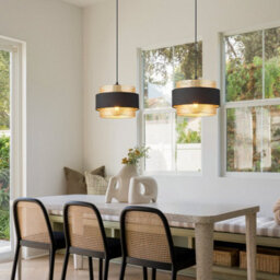 Harper Living Modern Pendant Ceiling Light, Black Fabric & Gold Mesh Metal Shade, 122Cm Height Adjustable Hanging Light - thumbnail 4