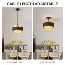 Harper Living Modern Pendant Ceiling Light, Black Fabric & Gold Mesh Metal Shade, 122Cm Height Adjustable Hanging Light - thumbnail 2