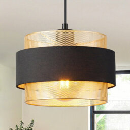 Harper Living Modern Pendant Ceiling Light, Black Fabric & Gold Mesh Metal Shade, 122Cm Height Adjustable Hanging Light - thumbnail 7