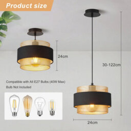 Harper Living Modern Pendant Ceiling Light, Black Fabric & Gold Mesh Metal Shade, 122Cm Height Adjustable Hanging Light - thumbnail 6