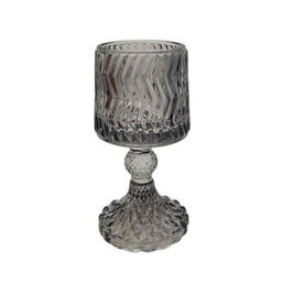 Glass Candle Holder Grey Embossed Design Dinner Tabletop Decorative Centrepiece