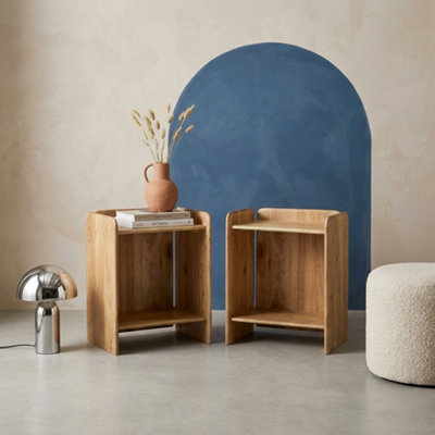 Sweeek - Set Of 2 Exotic Acacia Wood Bedside Tables With 2 Levels Natural 40X30X50 Cm - Tara - image 1