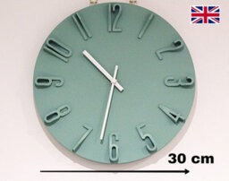 Designo Green Wall Clock 30 Cm - Silent Non Ticking 3D Raised Numbers Minimalist Art Deco Gift - thumbnail 2
