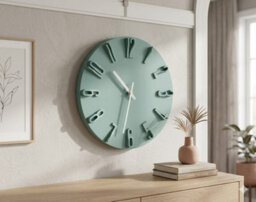 Designo Green Wall Clock 30 Cm - Silent Non Ticking 3D Raised Numbers Minimalist Art Deco Gift - thumbnail 3