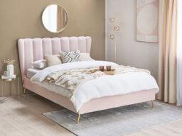 Beliani Bed Velvet Miribel 140 X 200 Cm (Eu Double) Pastel Pink - thumbnail 2