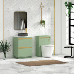 Royal Bathrooms Orion 600mm Mint Sage Floor Standing Plain White Countertop Vanity Unit 2 Drawer With Art Round Basin & Brushed Brass Accent Trim - thumbnail 3