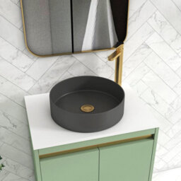 Royal Bathrooms Orion 600mm Mint Sage Floor Standing Plain White Countertop Vanity Unit 2 Drawer With Art Round Basin & Brushed Brass Accent Trim - thumbnail 5