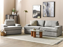 Beliani Living Room Set 4 Seater Alla Fabric Light Grey - thumbnail 2