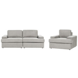 Beliani Living Room Set 4 Seater Alla Fabric Light Grey - thumbnail 1