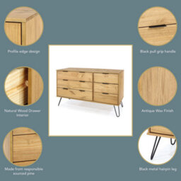 Core Products Augusta Pine 3+3 Drawer Wide Chest Of Drawers H73.6Cm X W119.3Cm X D39.5Cm - thumbnail 5