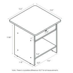 Walplus Furinno Dario End Table/ Night Stand Storage Shelf With Bin Drawer, Dark Walnut, Set Of 2 - thumbnail 4