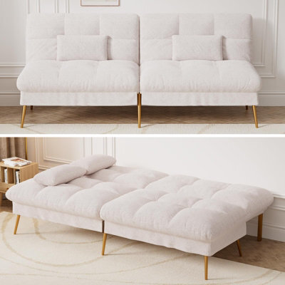Luckracer Fabric Sofa Bed 3 Seater Upgraded Frame 5-Gear Back Angle Adjustable Futon Sofa, White-Teddy Velvet - image 1