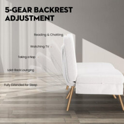Comhoma Fabric Sofa Bed 3 Seater Upgraded Frame 5-Gear Back Angle Adjustable Futon Sofa, White-Teddy Velvet - thumbnail 3