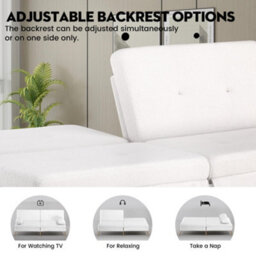 Comhoma Fabric Sofa Bed 3 Seater Upgraded Frame 5-Gear Back Angle Adjustable Futon Sofa, White-Teddy Velvet - thumbnail 6