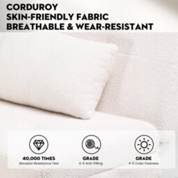 Comhoma Fabric Sofa Bed 3 Seater Upgraded Frame 5-Gear Back Angle Adjustable Futon Sofa, White-Teddy Velvet - thumbnail 5