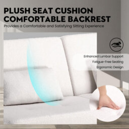 Comhoma Fabric Sofa Bed 3 Seater Upgraded Frame 5-Gear Back Angle Adjustable Futon Sofa, White-Teddy Velvet - thumbnail 4