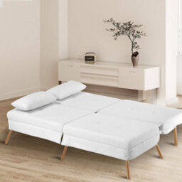 Comhoma Fabric Sofa Bed 3 Seater Upgraded Frame 5-Gear Back Angle Adjustable Futon Sofa, White-Teddy Velvet - thumbnail 8