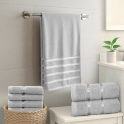 Casabella Towels Set, 8 Pc Towels For Bathroom, 100% Cotton, 2 Bath Towels, 2 Hand Towels, 4 Face Cloth, Silver - thumbnail 7