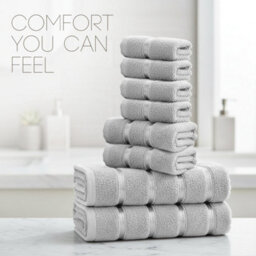 Casabella Towels Set, 8 Pc Towels For Bathroom, 100% Cotton, 2 Bath Towels, 2 Hand Towels, 4 Face Cloth, Silver - thumbnail 6