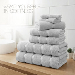 Casabella Towels Set, 8 Pc Towels For Bathroom, 100% Cotton, 2 Bath Towels, 2 Hand Towels, 4 Face Cloth, Silver - thumbnail 8