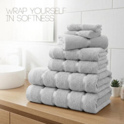 Casabella Towels Set, 8 Pc Towels For Bathroom, 100% Cotton, 2 Bath Towels, 2 Hand Towels, 4 Face Cloth, Silver - thumbnail 2