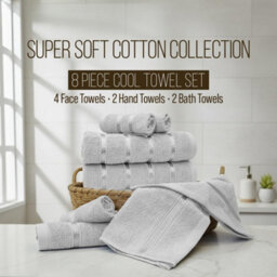 Casabella Towels Set, 8 Pc Towels For Bathroom, 100% Cotton, 2 Bath Towels, 2 Hand Towels, 4 Face Cloth, Silver - thumbnail 4